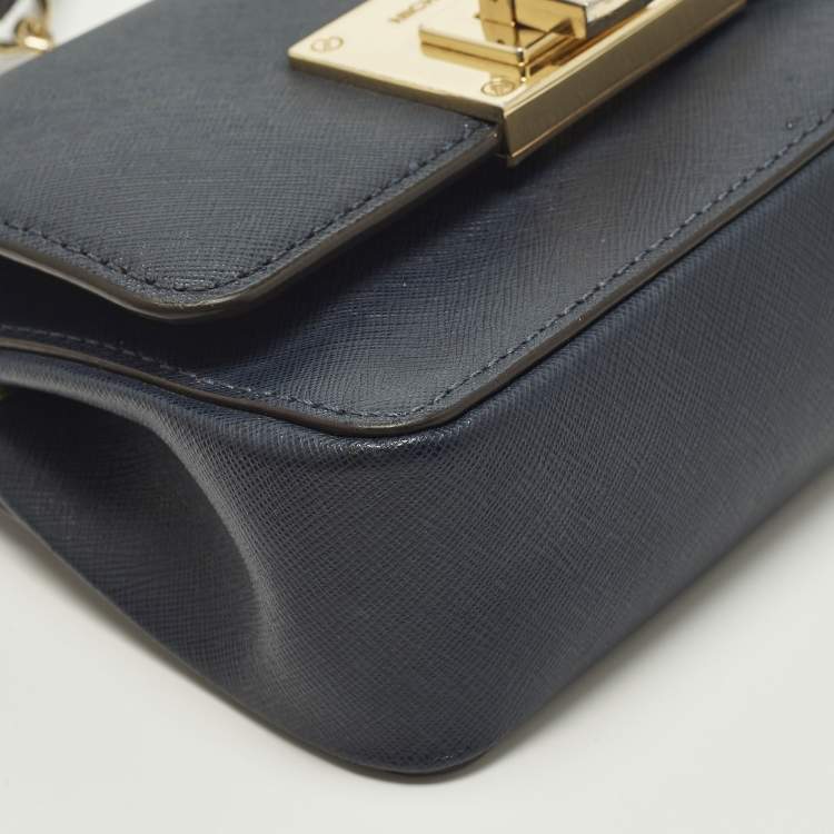 Pre Owned MICHAEL Michael Kors Tina Navy Blue Leather Crossbody Bag