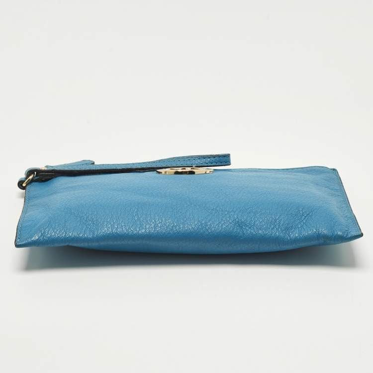 مملوكة مسبقًا MICHAEL Michael Kors Logo Blue Leather Wristlet Clutch