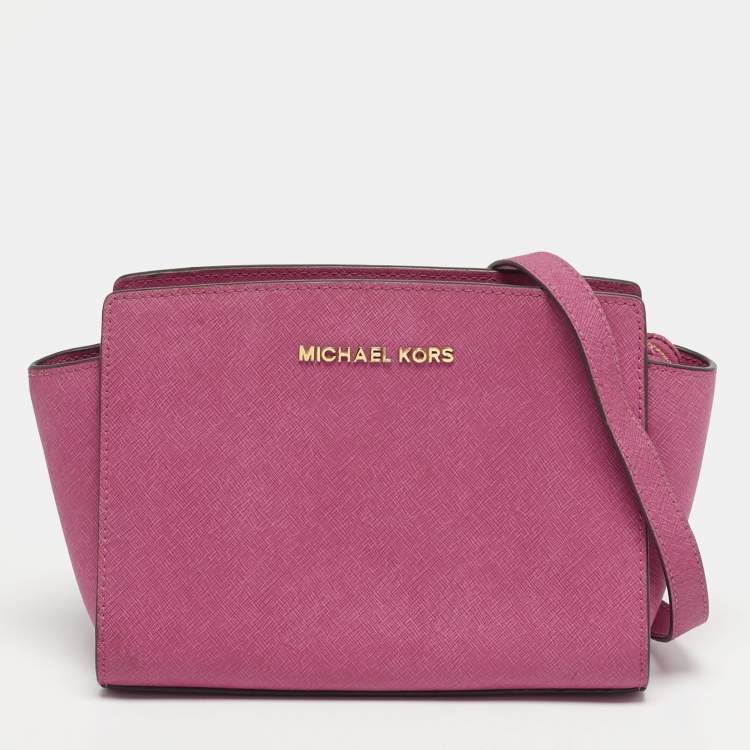 Pre Owned MICHAEL Michael Kors Selma Small Fuchsia Leather Crossbody Bag