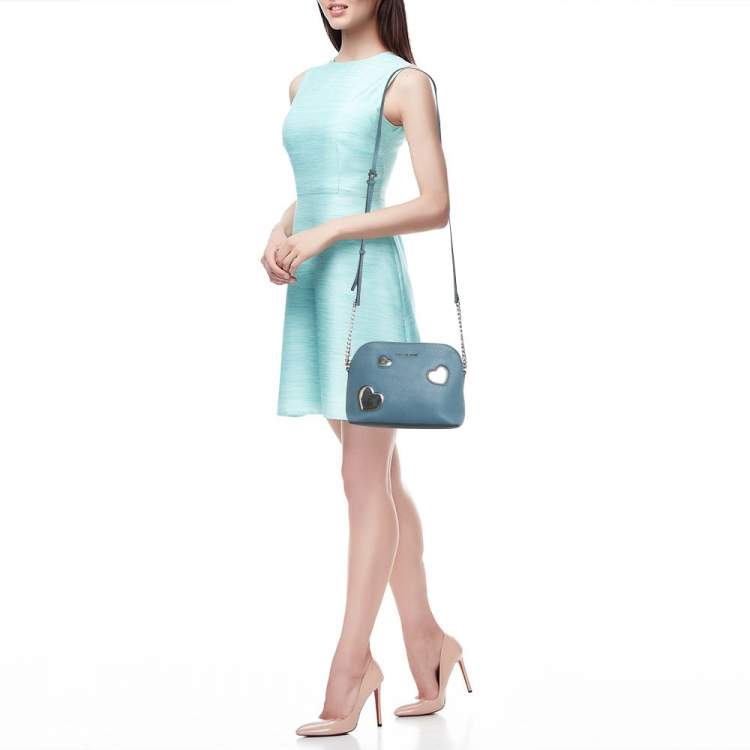 Pre Owned MICHAEL Michael Kors Peek A Boo Dome Blue Leather Crossbody Bag