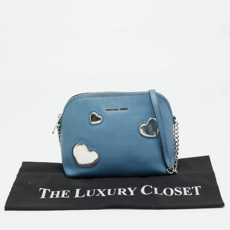 Pre Owned MICHAEL Michael Kors Peek A Boo Dome Blue Leather Crossbody Bag