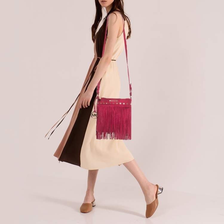 Pre Owned MICHAEL Michael Kors Billy Fuchsia Suede Fringe Crossbody Bag