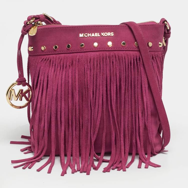 Pre Owned MICHAEL Michael Kors Billy Fuchsia Suede Fringe Crossbody Bag