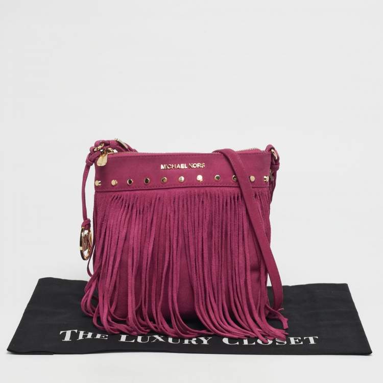Pre Owned MICHAEL Michael Kors Billy Fuchsia Suede Fringe Crossbody Bag