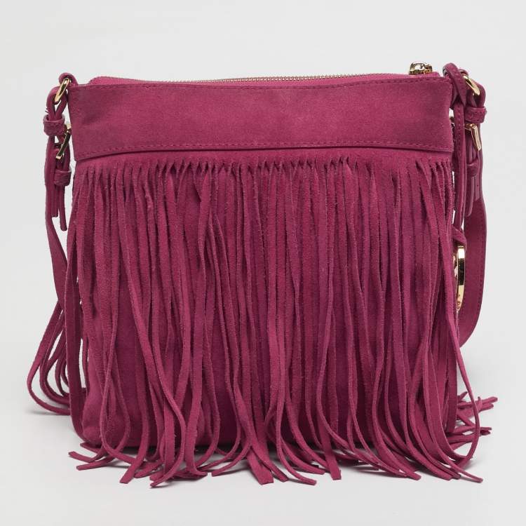 Pre Owned MICHAEL Michael Kors Billy Fuchsia Suede Fringe Crossbody Bag