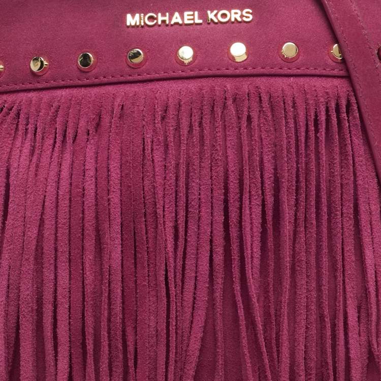 Pre Owned MICHAEL Michael Kors Billy Fuchsia Suede Fringe Crossbody Bag