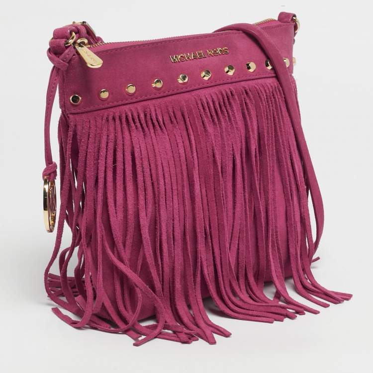 Pre Owned MICHAEL Michael Kors Billy Fuchsia Suede Fringe Crossbody Bag