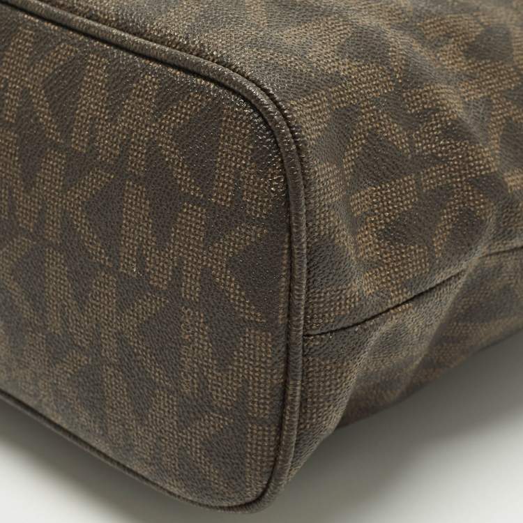 مملوكة مسبقًا MICHAEL Michael Kors Jules Brown Signature Coated Canvas Bucket Bag