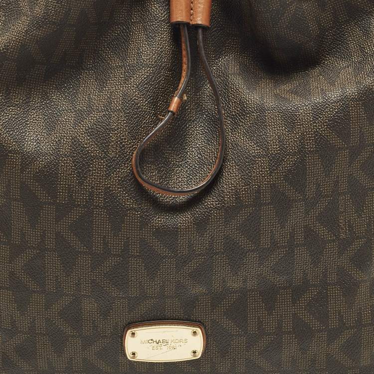 مملوكة مسبقًا MICHAEL Michael Kors Jules Brown Signature Coated Canvas Bucket Bag