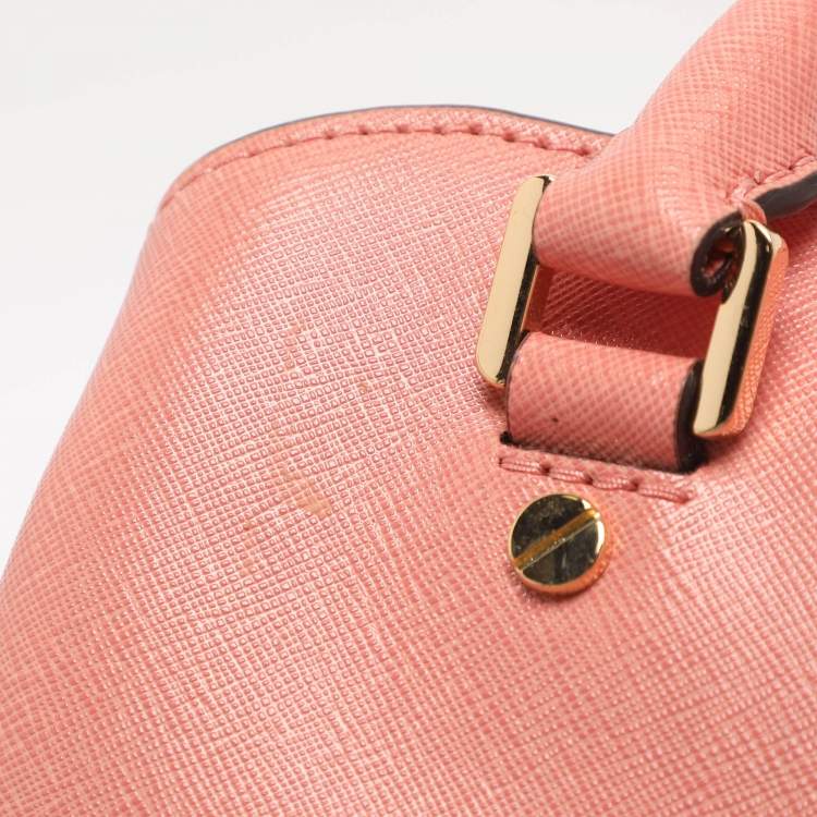 Pre Owned MICHAEL Michael Kors Savannah Small Peach Saffiano Leather Satchel