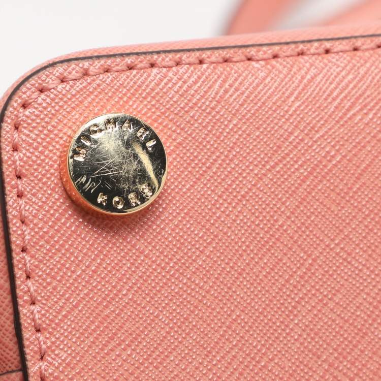 Pre Owned MICHAEL Michael Kors Savannah Small Peach Saffiano Leather Satchel