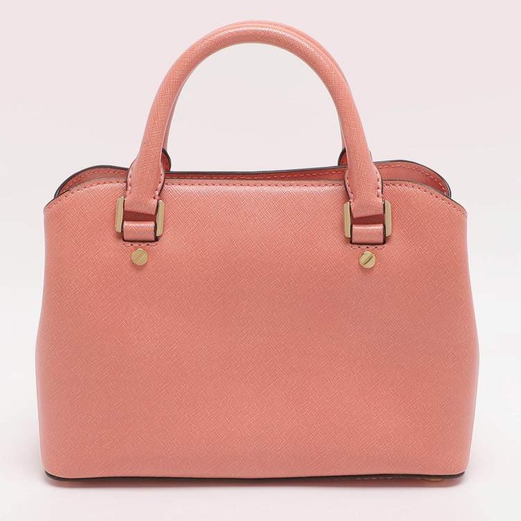 Pre Owned MICHAEL Michael Kors Savannah Small Peach Saffiano Leather Satchel