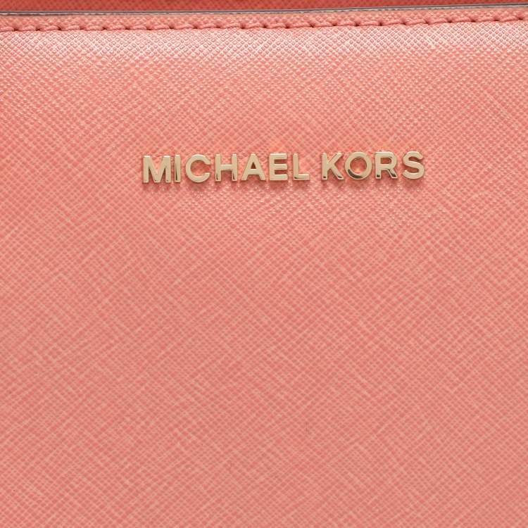 Pre Owned MICHAEL Michael Kors Savannah Small Peach Saffiano Leather Satchel