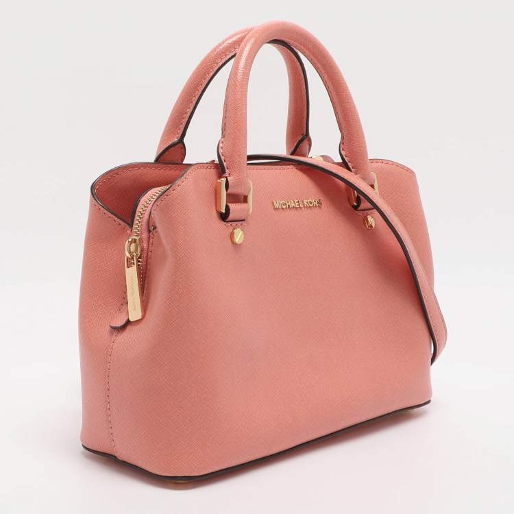 Pre Owned MICHAEL Michael Kors Savannah Small Peach Saffiano Leather Satchel