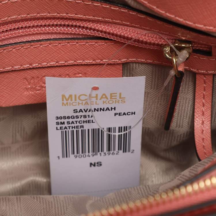 Pre Owned MICHAEL Michael Kors Savannah Small Peach Saffiano Leather Satchel