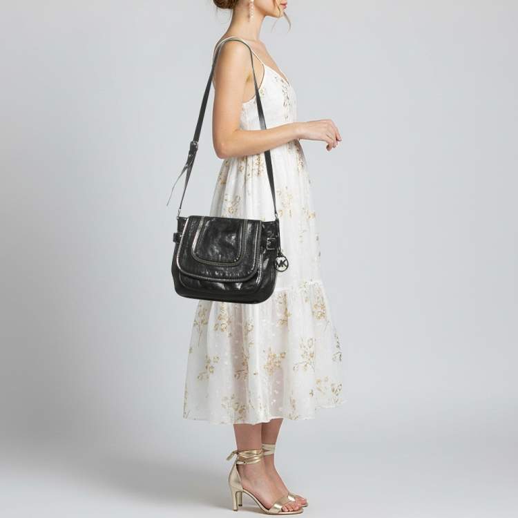 Pre Owned MICHAEL Michael Kors Naomi Large Black Leather Crossbody Bag