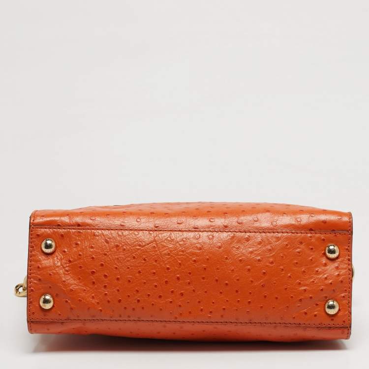 Pre Owned MICHAEL Michael Kors Hamilton Medium Orange Ostrich Embossed Leather Tote