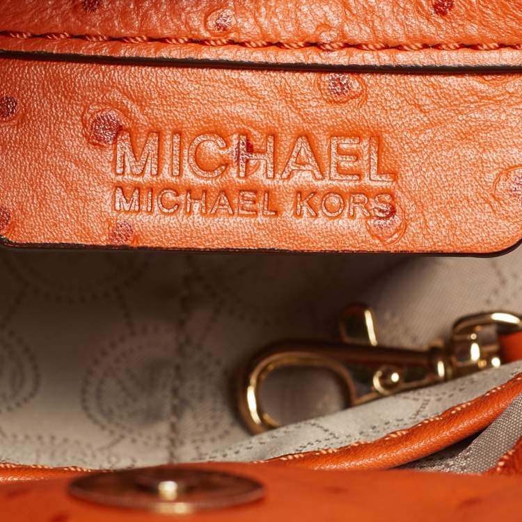 Pre Owned MICHAEL Michael Kors Hamilton Medium Orange Ostrich Embossed Leather Tote