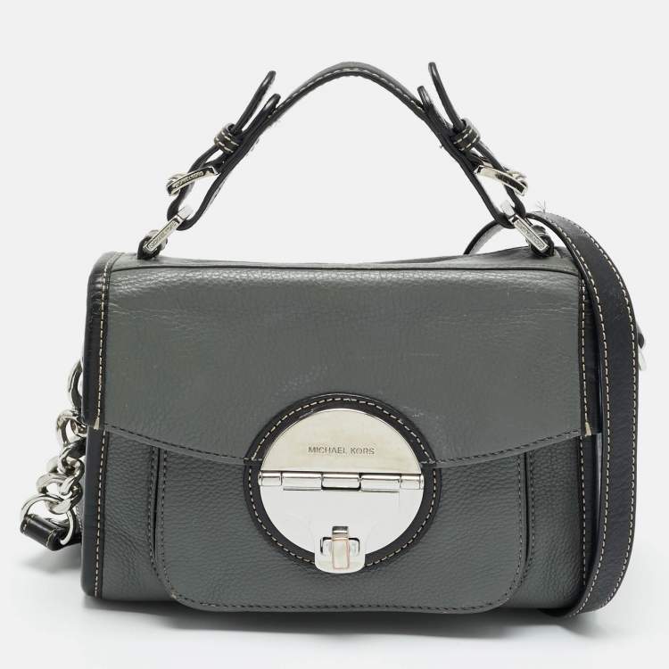 Pre Owned MICHAEL Michael Kors Margot Grey/Black Leather Top Handle Bag