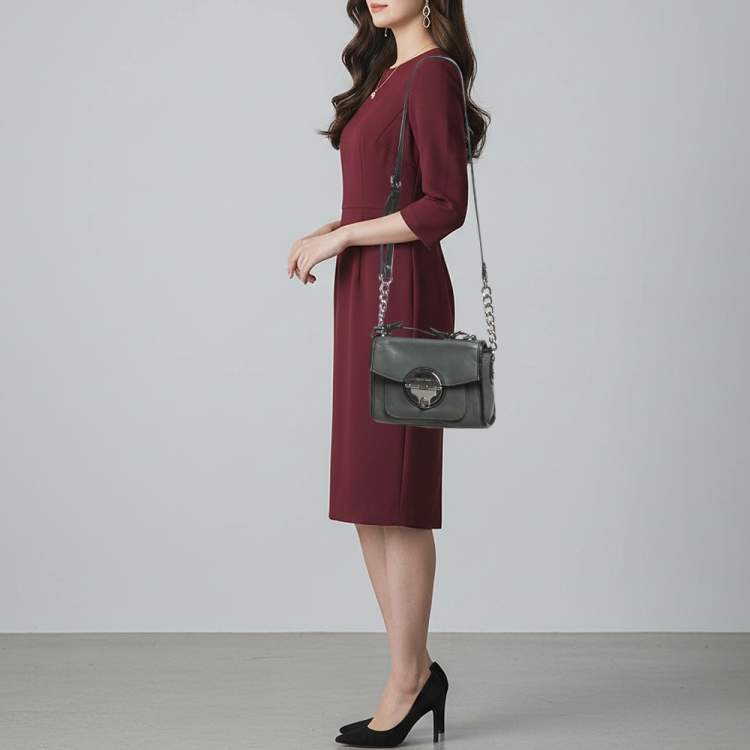 Pre Owned MICHAEL Michael Kors Margot Grey/Black Leather Top Handle Bag