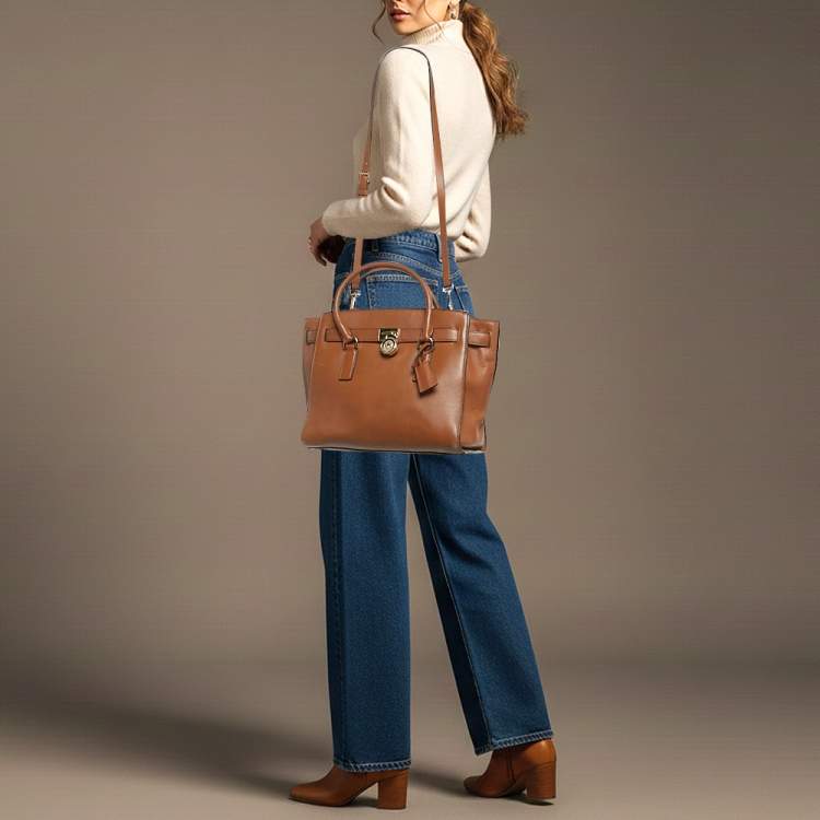 Pre Owned MICHAEL Michael Kors Hamilton East/West Brown Leather Tote