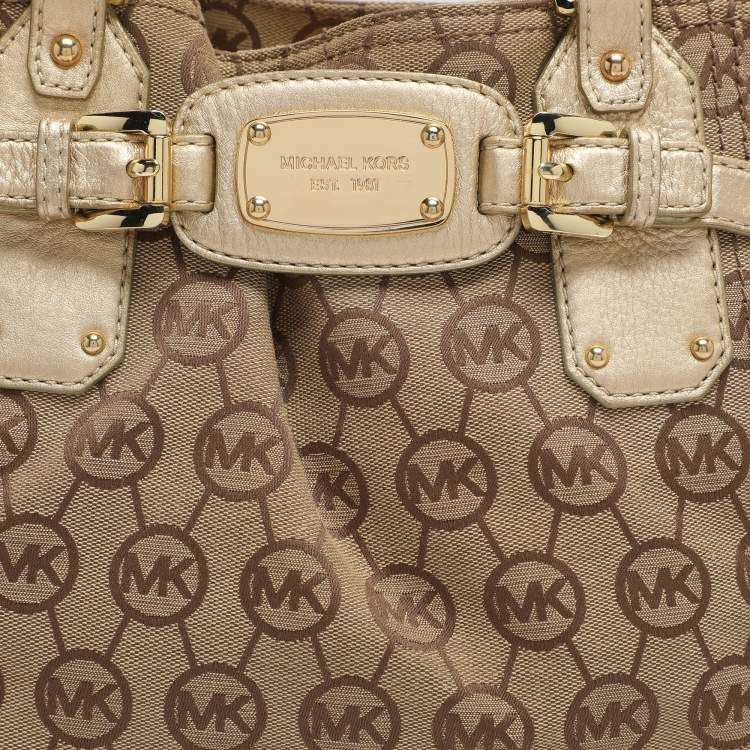 مملوكة مسبقًا MICHAEL Michael Kors Gansevoort Beige/Gold Signature Canvas and Leather Tote