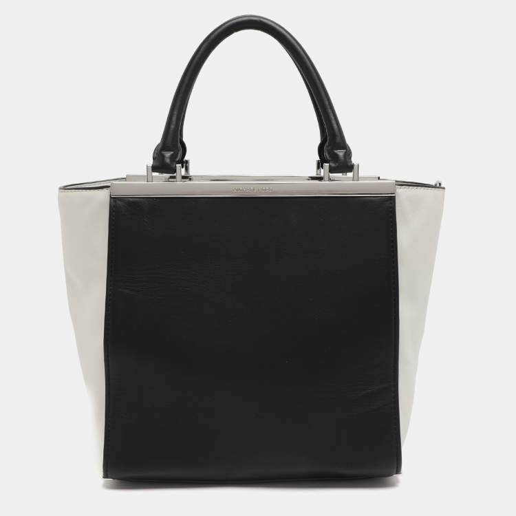 Pre Owned MICHAEL Michael Kors Lana Black/White Leather Shopper Tote