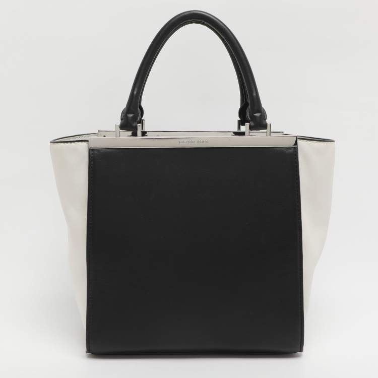 Pre Owned MICHAEL Michael Kors Lana Black/White Leather Shopper Tote