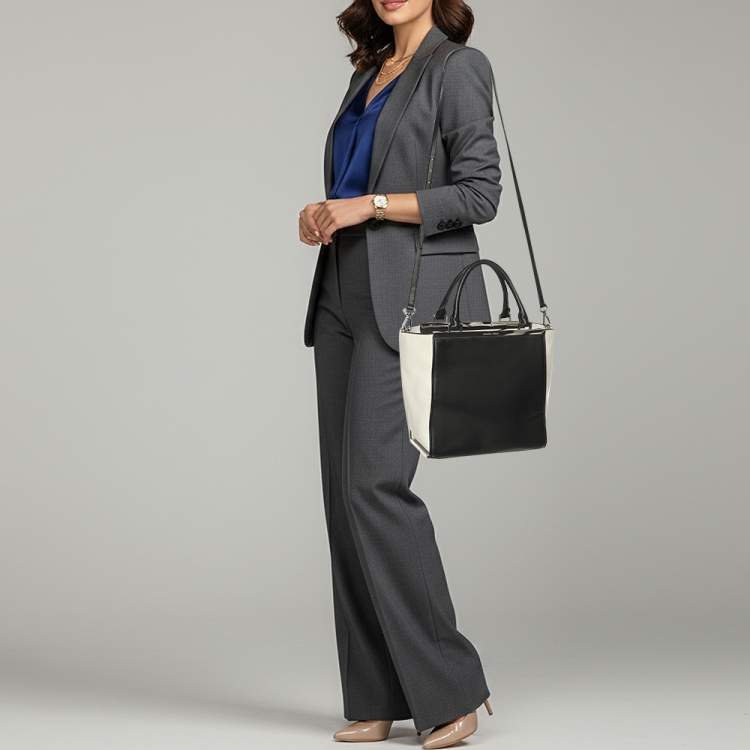 Pre Owned MICHAEL Michael Kors Lana Black/White Leather Shopper Tote