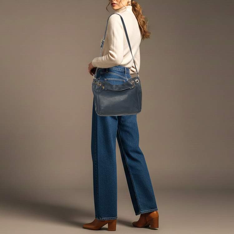 Pre Owned MICHAEL Michael Kors Blue Leather Convertible Tote