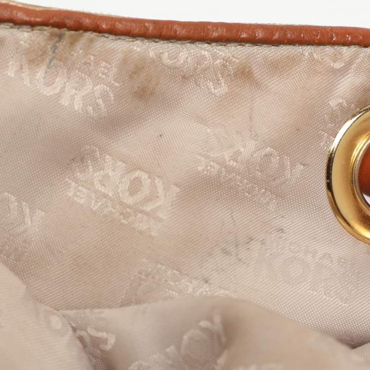 Pre Owned MICHAEL Michael Kors Ring Beige/Brown Signature Canvas and Leather EW Tote