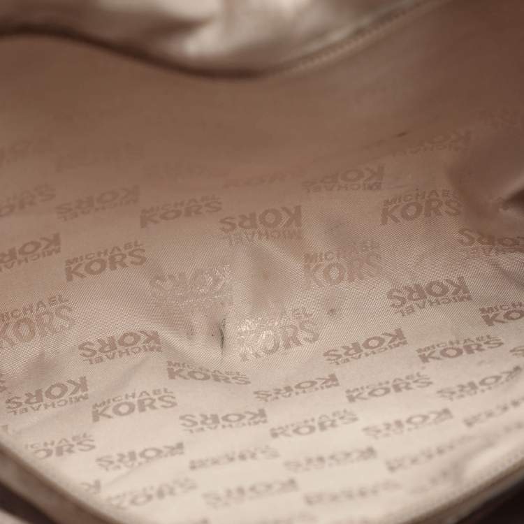 Pre Owned MICHAEL Michael Kors Ring Beige/Brown Signature Canvas and Leather EW Tote