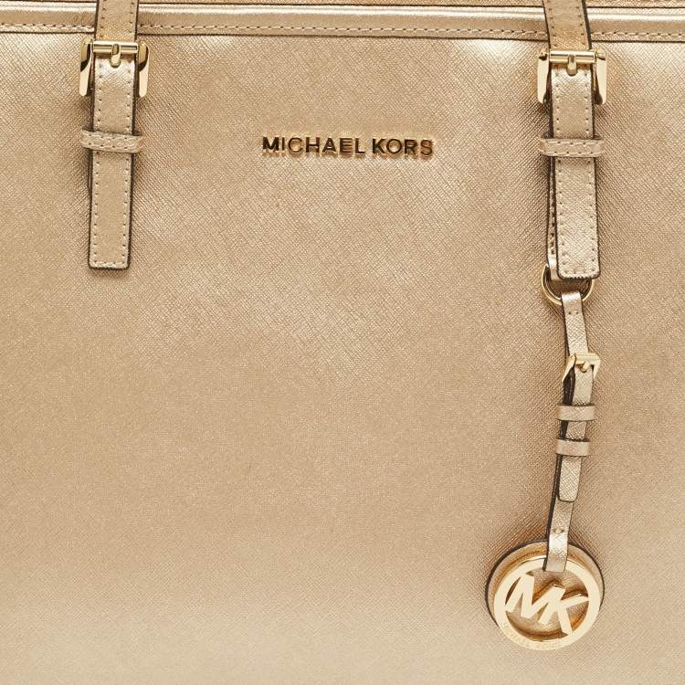 Pre Owned MICHAEL Michael Kors Jet Set Travel Pale Gold Leather Tote