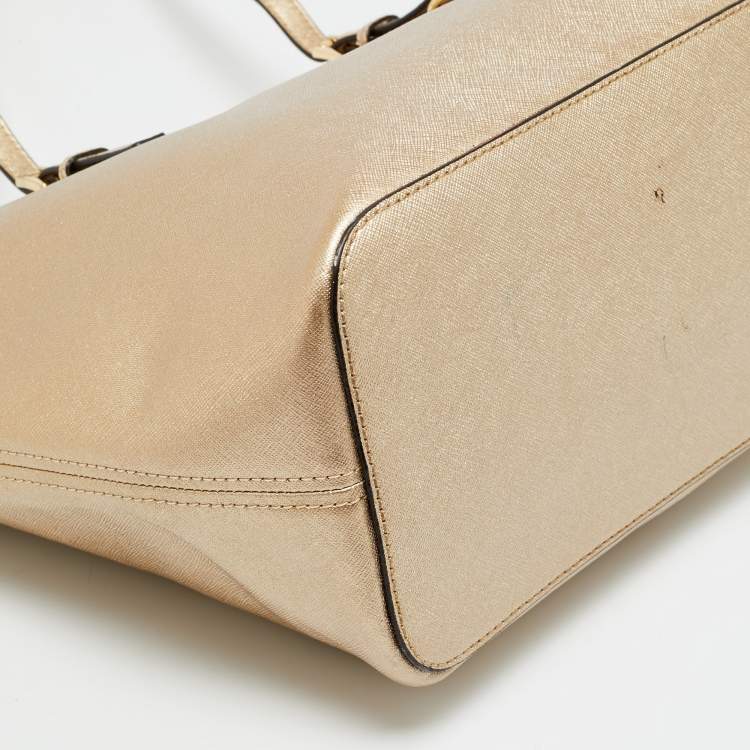 Pre Owned MICHAEL Michael Kors Jet Set Travel Pale Gold Leather Tote