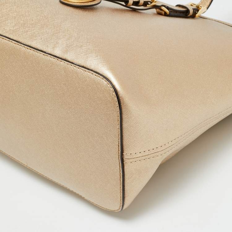 Pre Owned MICHAEL Michael Kors Jet Set Travel Pale Gold Leather Tote