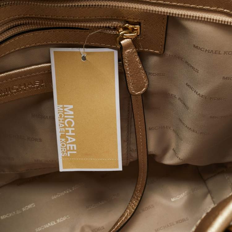 Pre Owned MICHAEL Michael Kors Jet Set Travel Pale Gold Leather Tote