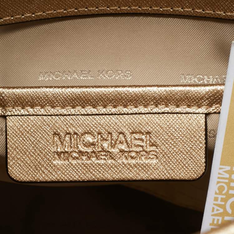 Pre Owned MICHAEL Michael Kors Jet Set Travel Pale Gold Leather Tote