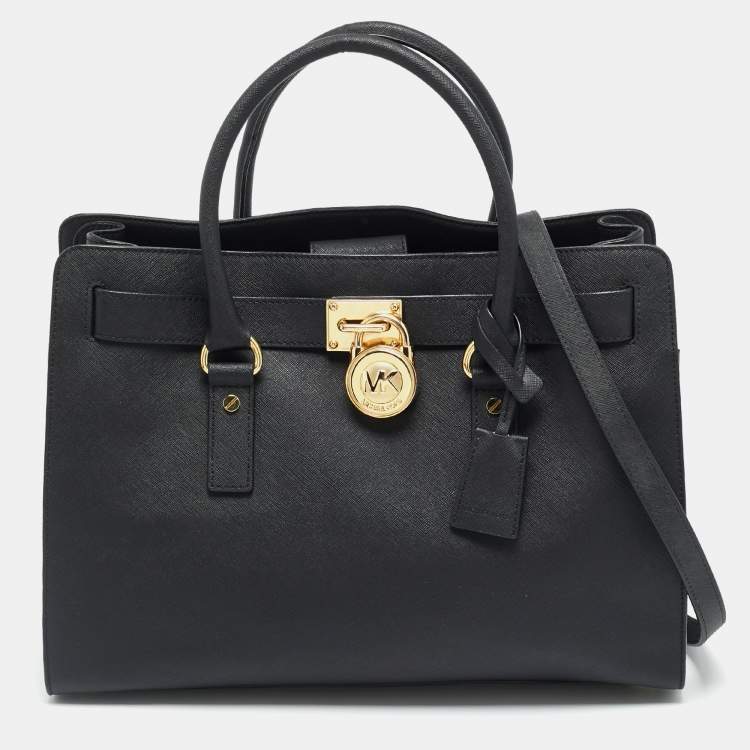 مملوكة مسبقًا MICHAEL Michael Kors East West Hamilton Large Black Leather Tote