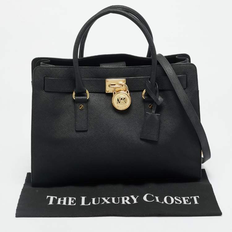 مملوكة مسبقًا MICHAEL Michael Kors East West Hamilton Large Black Leather Tote