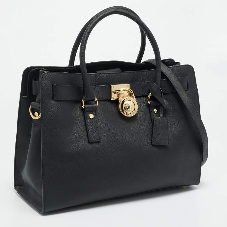 مملوكة مسبقًا MICHAEL Michael Kors East West Hamilton Large Black Leather Tote