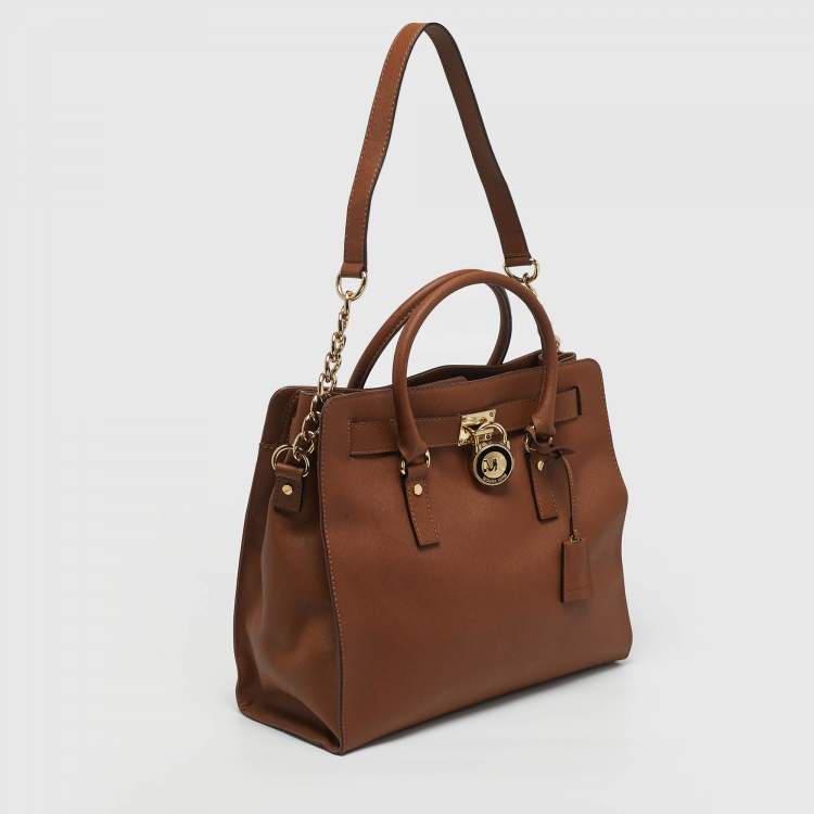 Pre Owned MICHAEL Michael Kors Hamilton Large Brown Saffiano Leather North South Tote