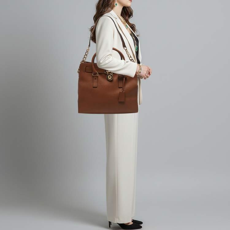 Pre Owned MICHAEL Michael Kors Hamilton Large Brown Saffiano Leather North South Tote