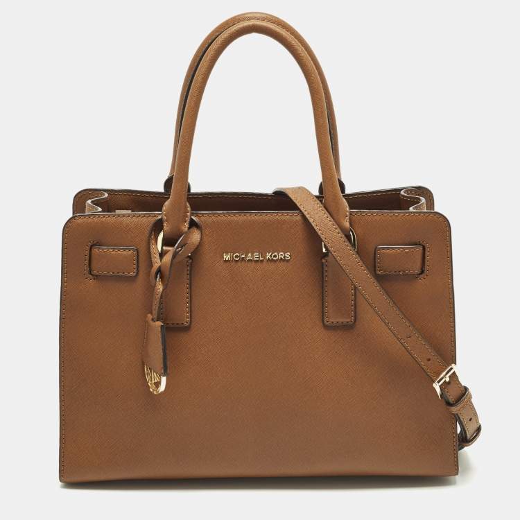 Pre Owned MICHAEL Michael Kors East West Dillon Medium Brown Saffiano Leather Tote