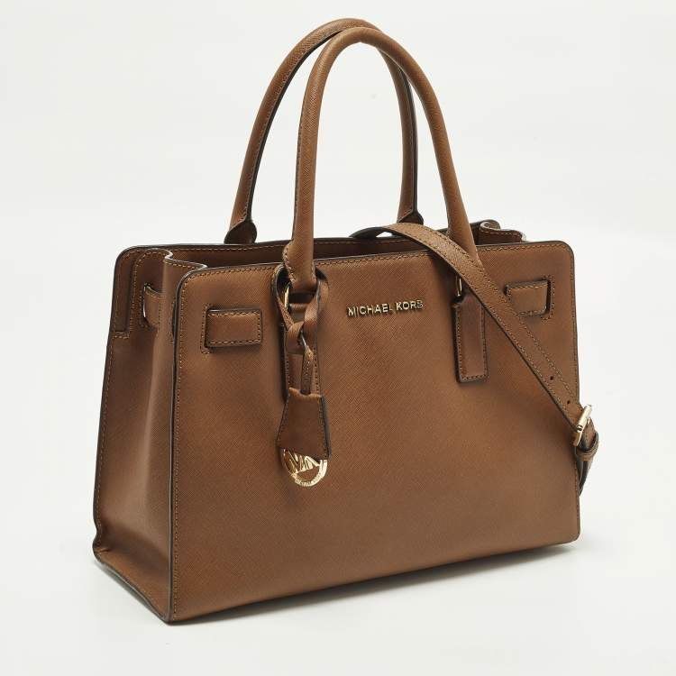 Pre Owned MICHAEL Michael Kors East West Dillon Medium Brown Saffiano Leather Tote
