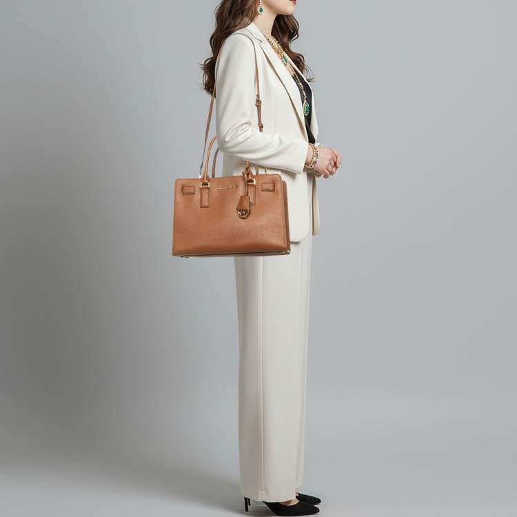 Pre Owned MICHAEL Michael Kors East West Dillon Medium Brown Saffiano Leather Tote