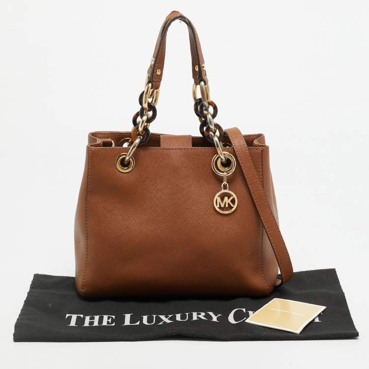 Pre Owned MICHAEL Michael Kors Cynthia Small Brown Saffiano Leather Tote