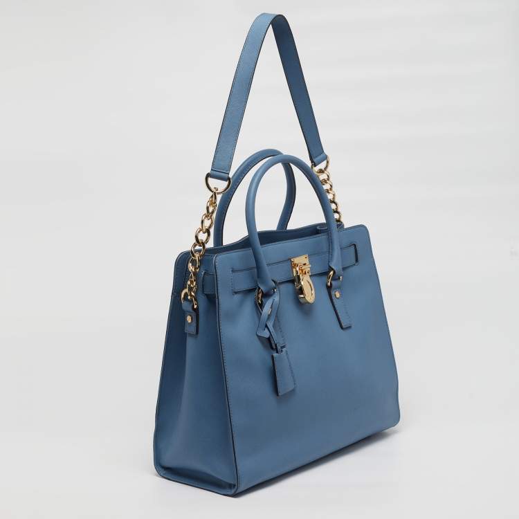 Pre Owned MICHAEL Michael Kors Hamilton North South Large Blue Saffiano Leather Tote