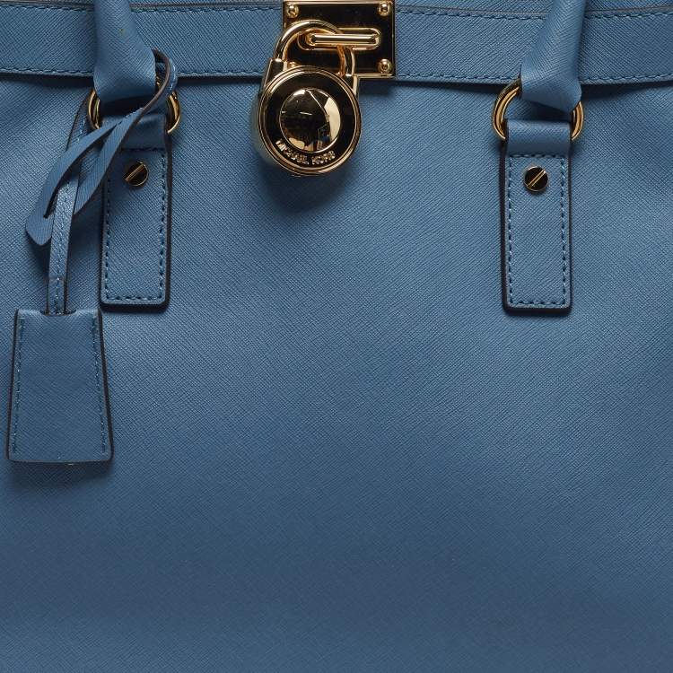 Pre Owned MICHAEL Michael Kors Hamilton North South Large Blue Saffiano Leather Tote