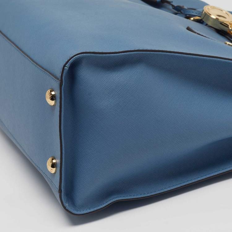 Pre Owned MICHAEL Michael Kors Hamilton North South Large Blue Saffiano Leather Tote