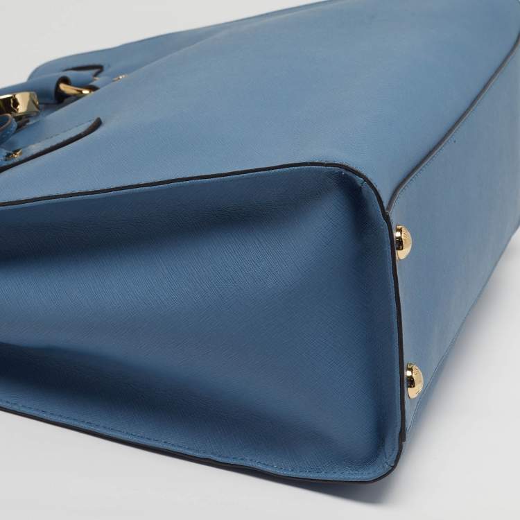 Pre Owned MICHAEL Michael Kors Hamilton North South Large Blue Saffiano Leather Tote